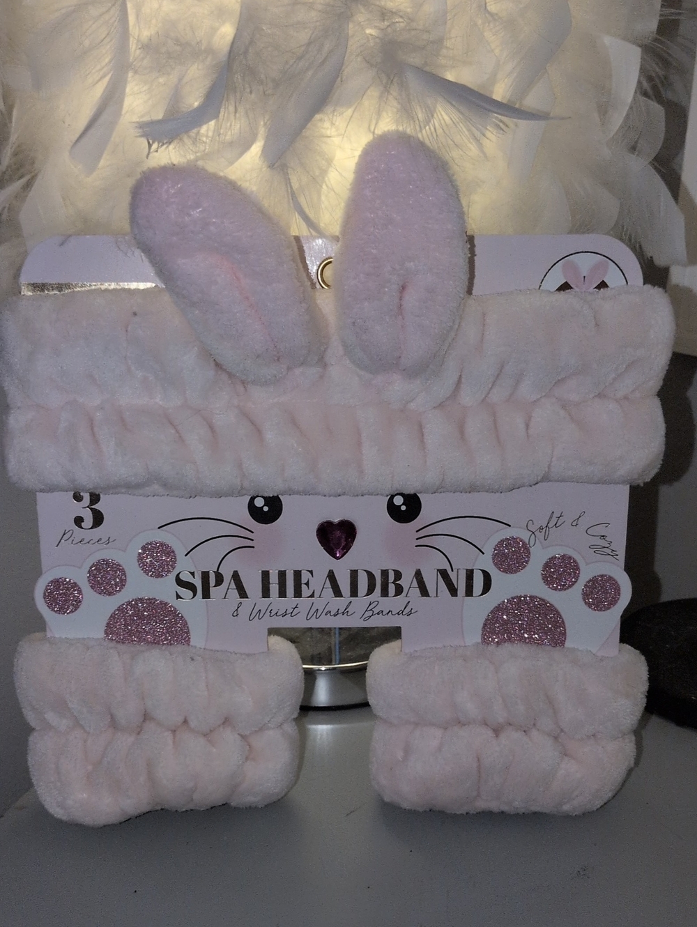 Spa Headband & Wrist Wrap Set - Pink Bunny Ears -